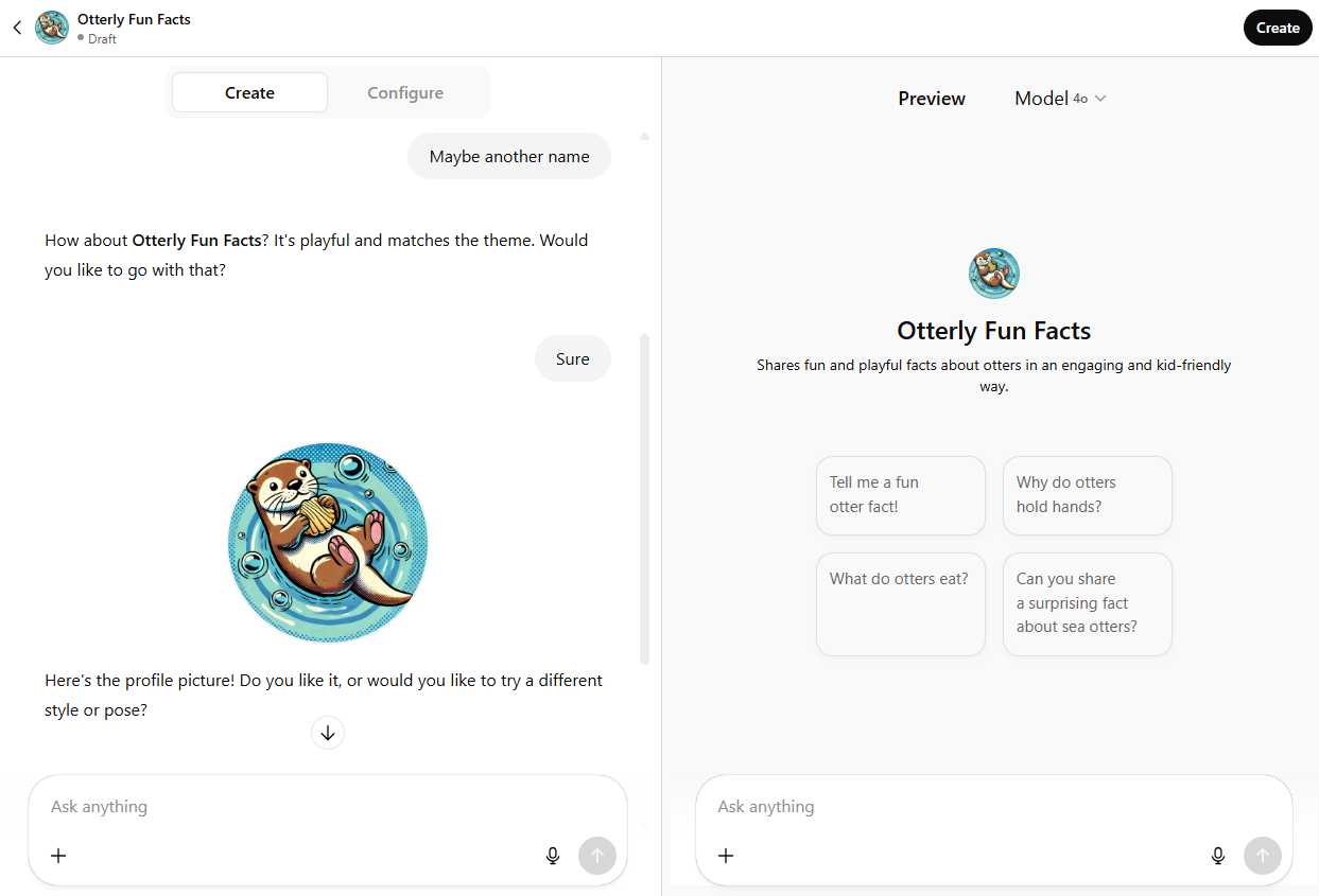 GPT builder for the Otterly Fascinating custom chatbot.