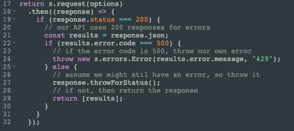 Code snippet for error handling