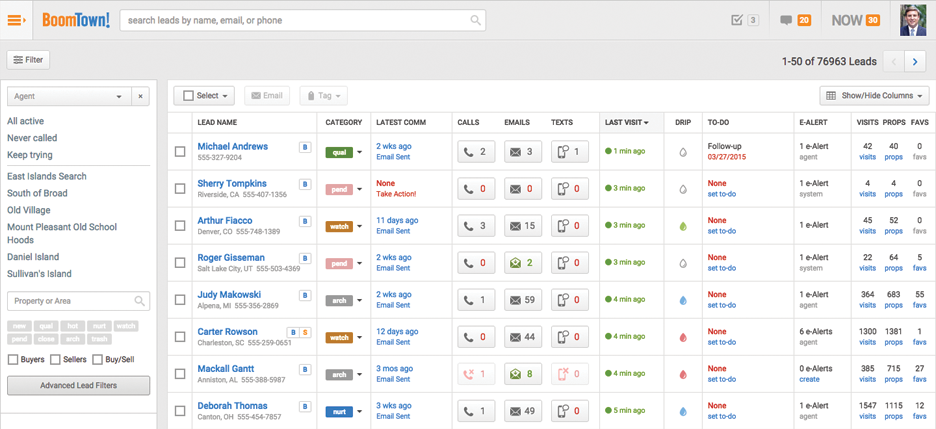 Screenshot of the BoomTown interface