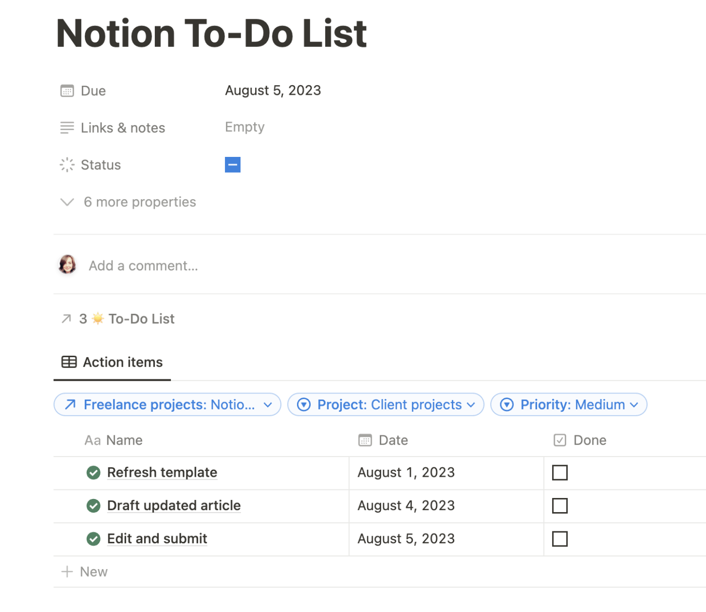 Creating a relation between the project planner and the to-do list in the Notion to do template