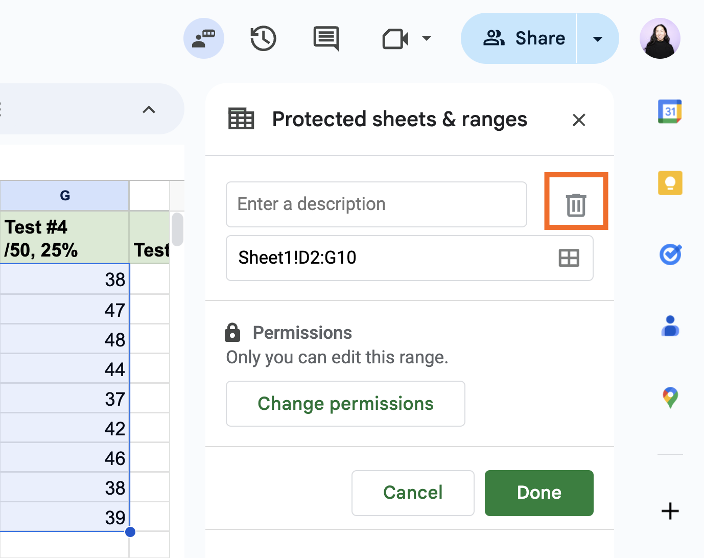 How to unlock cells in Google Sheets.
