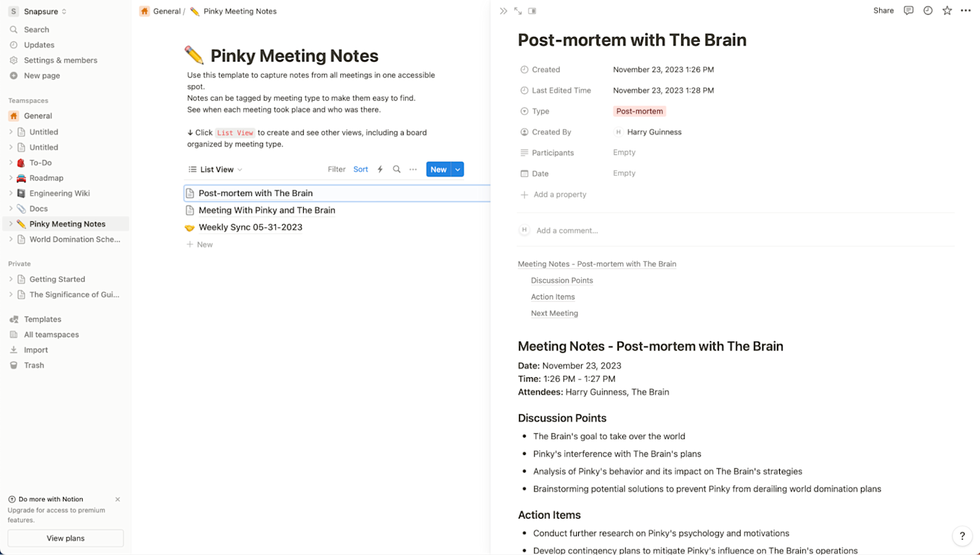 The interface for Notion, our pick for the best note-taking app for collaboration