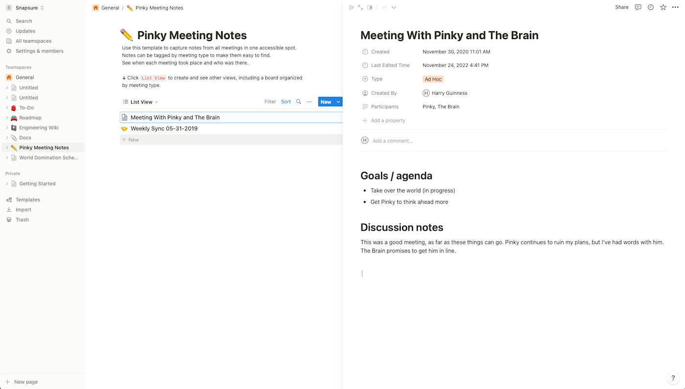 The interface for Notion, our pick for the best note-taking app for collaboration