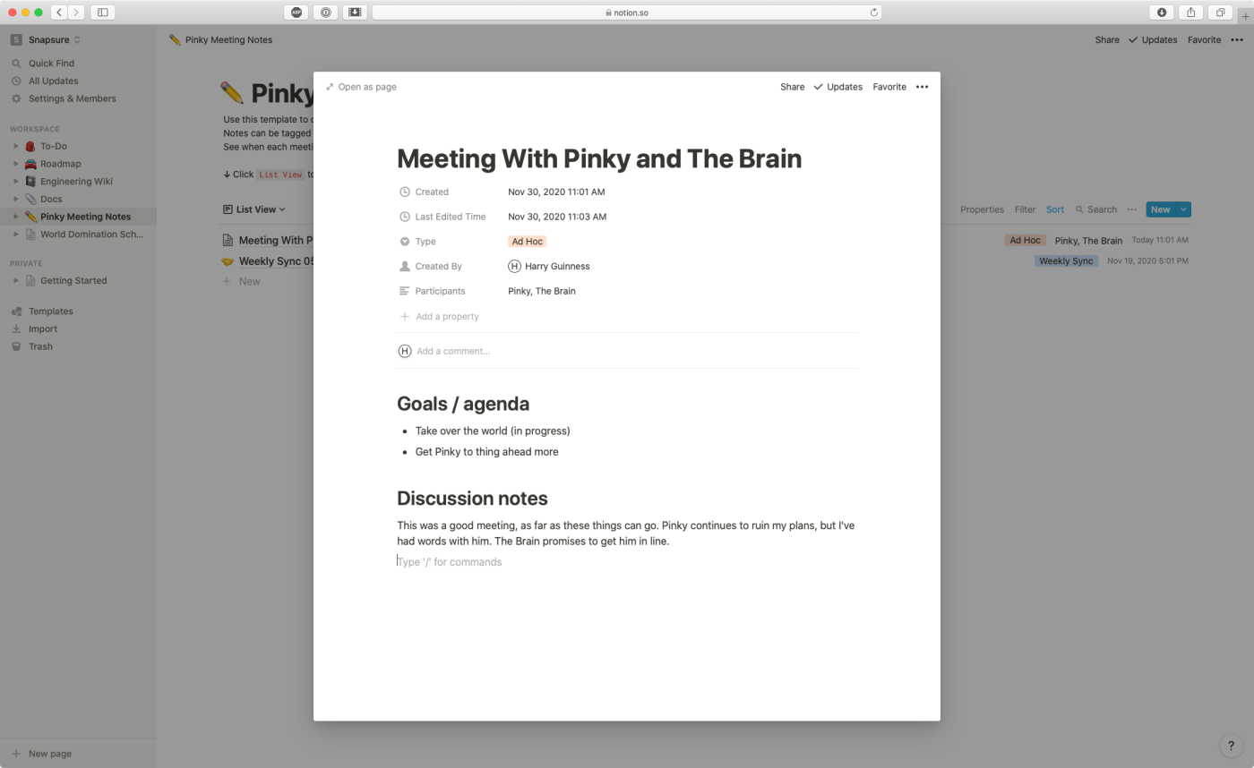 Notion app for taking notes as a team