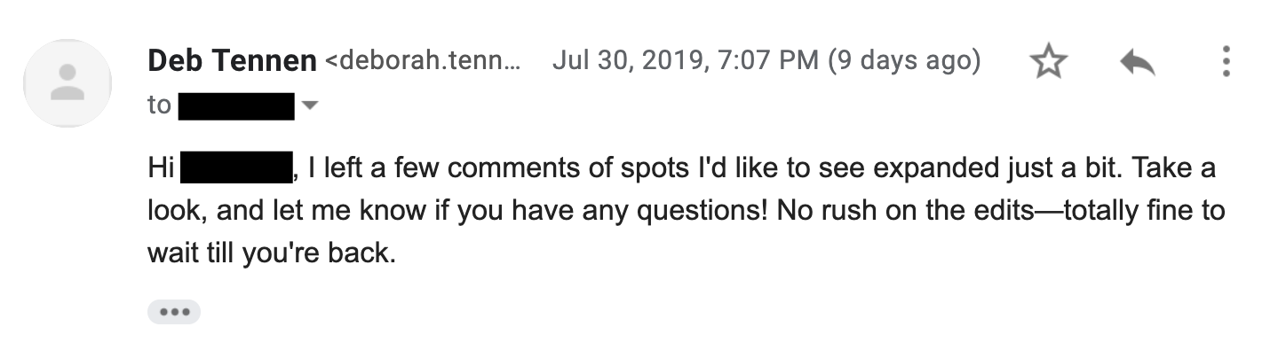Email to a writer letting them know that I