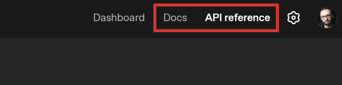 The Docs and API reference options in the OpenAI playground