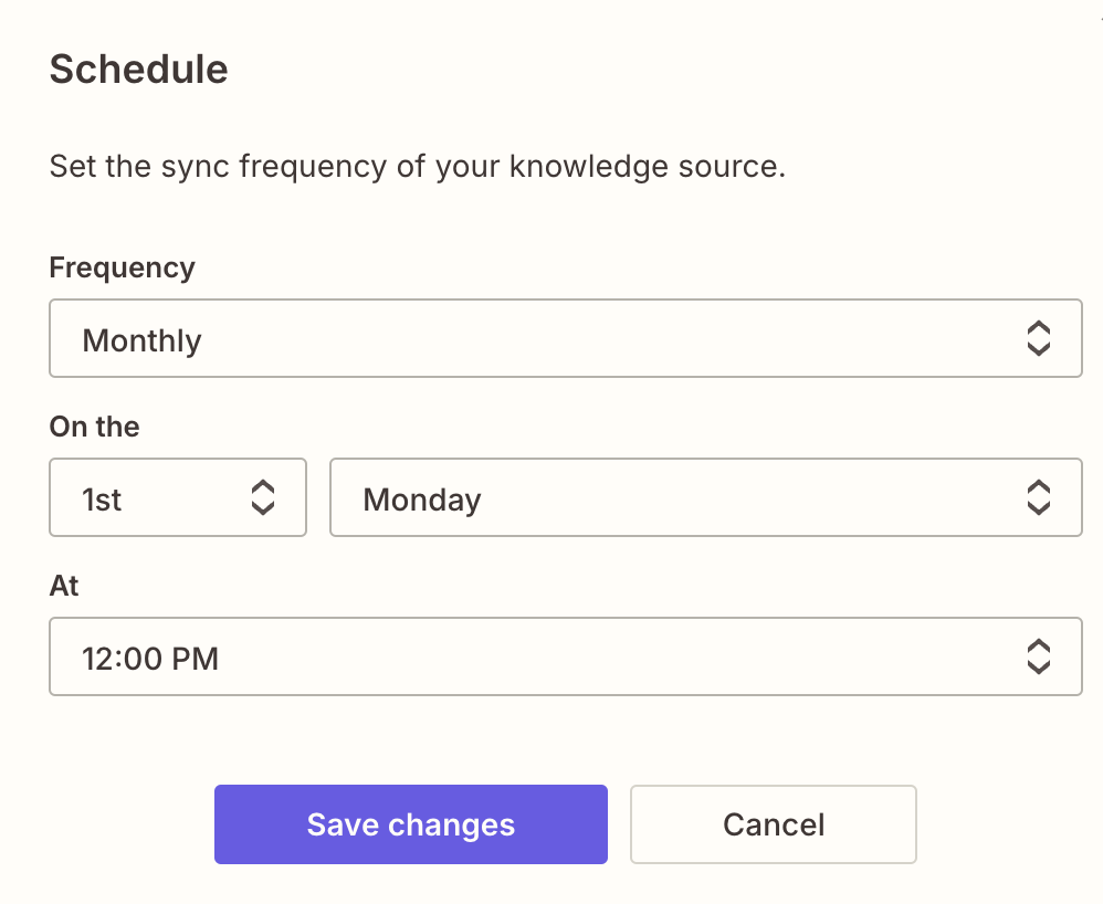 Screenshot of schedule frequency in Chatbots