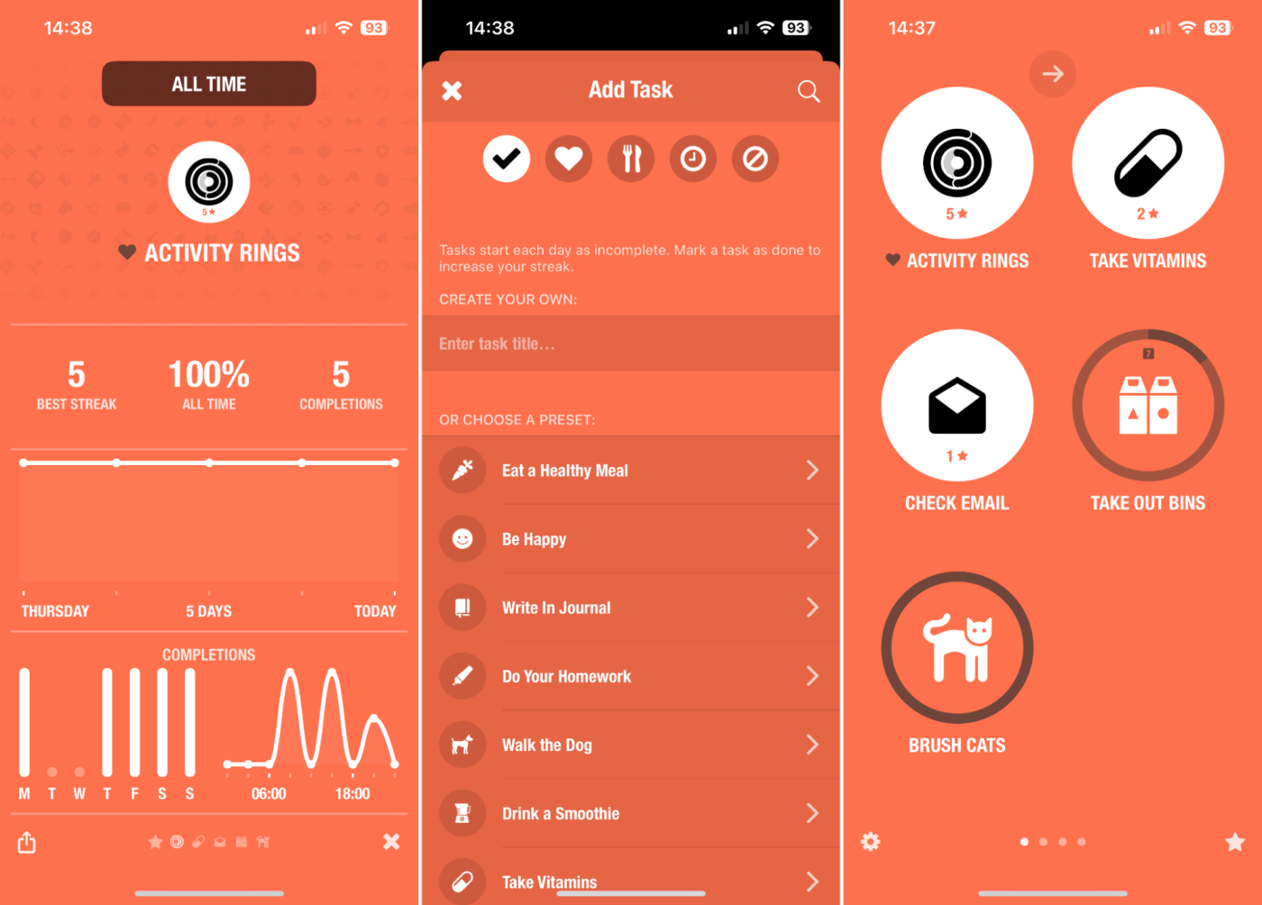 Streaks, our pick for the best iPhone productivity app for habit tracking