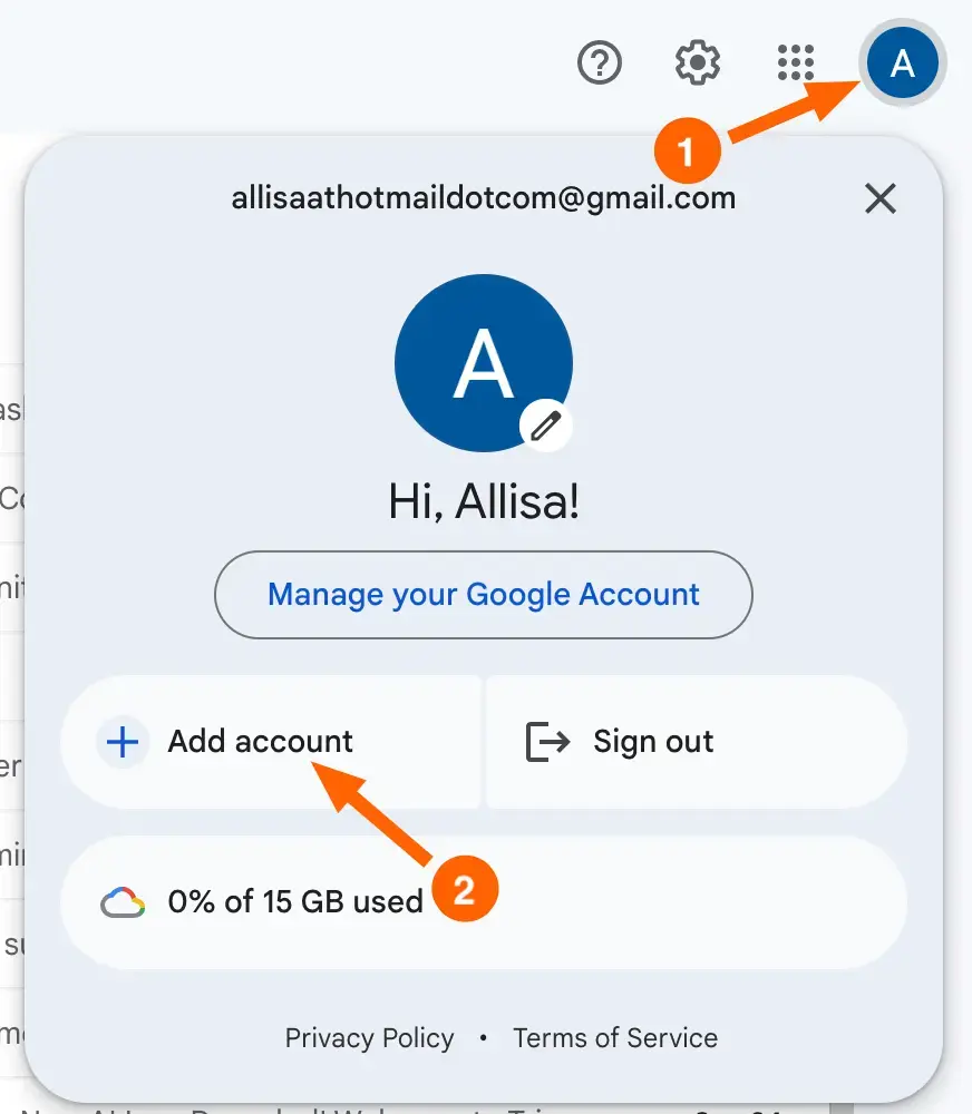 Screenshot of a gmail account login