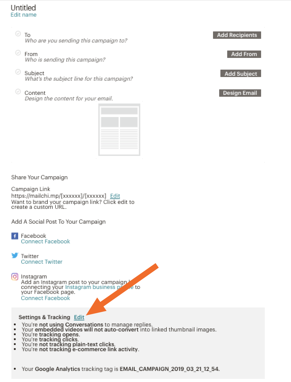 Click Edit next to Settings & Tracking