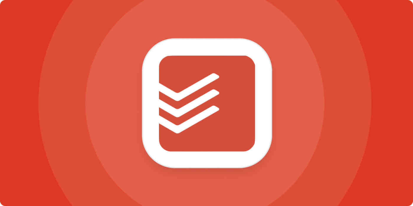 A hero image for Todoist app tips with the Todoist logo on a red background