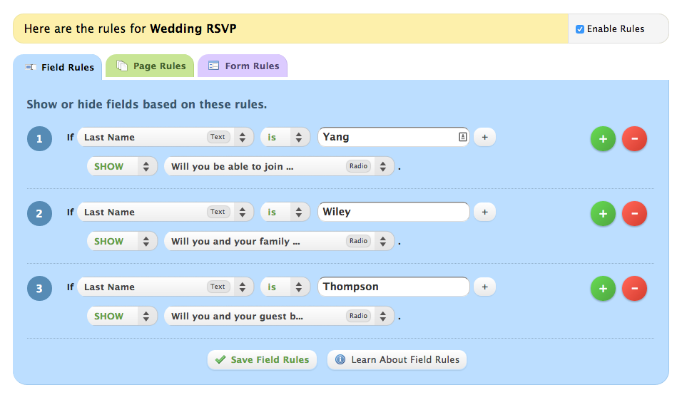 Wufoo Rules Builder Example