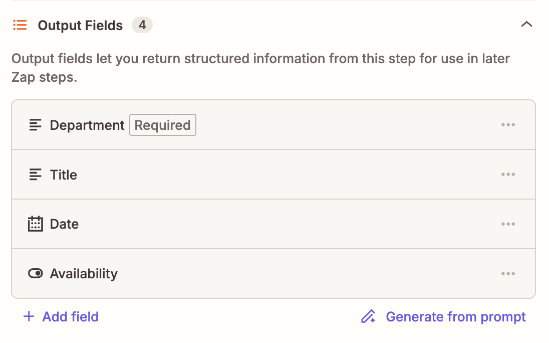 Mapping output fields in AI by Zapier