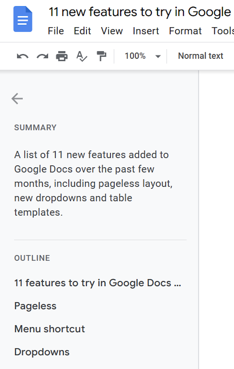 Google Docs document summary