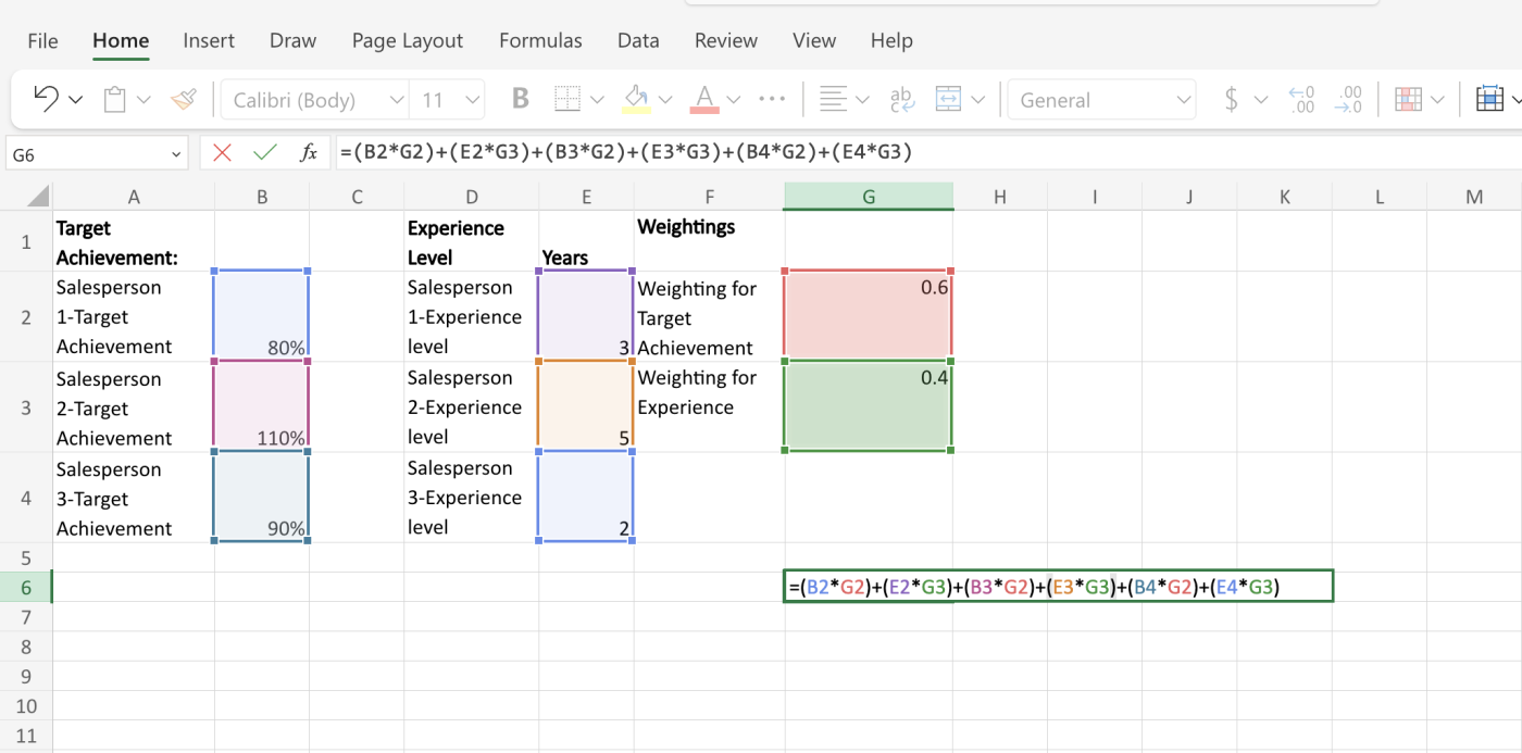 Screenshot of how to enter formulas in Excel using cell references, step four