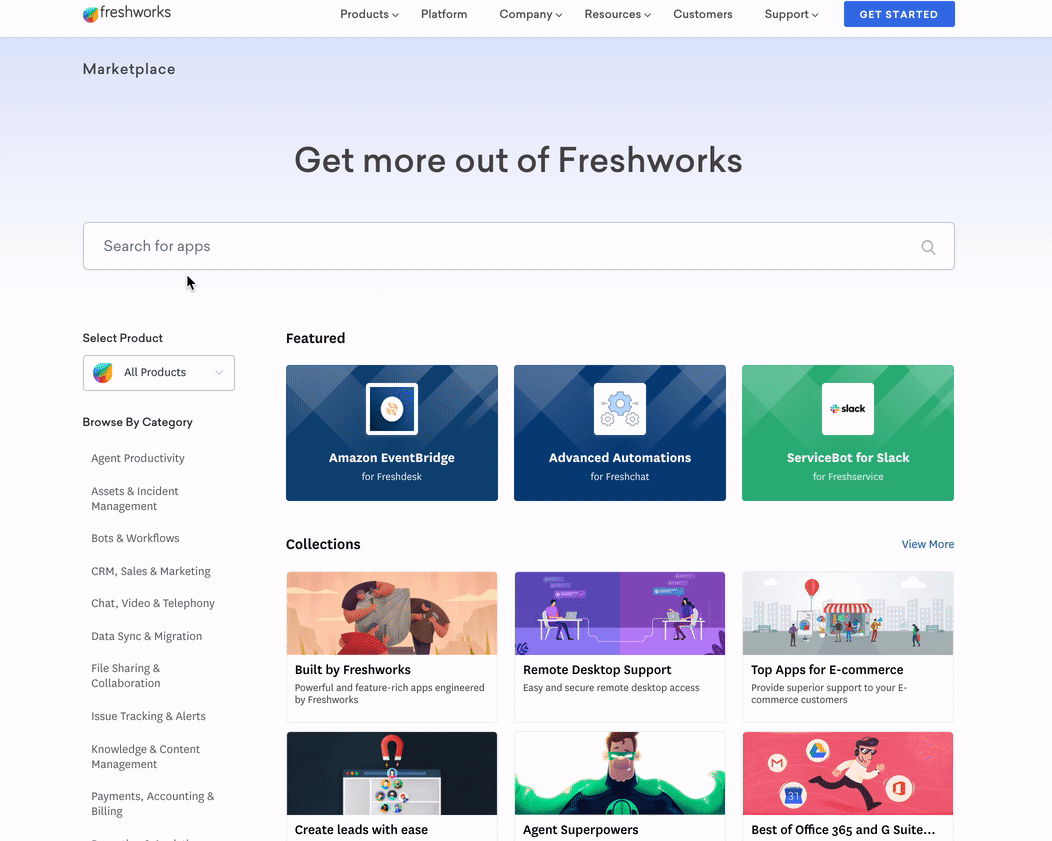 Searching for apps in the Freshworks app directory.