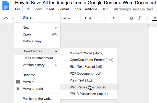 Download a Google Doc as a Web Page