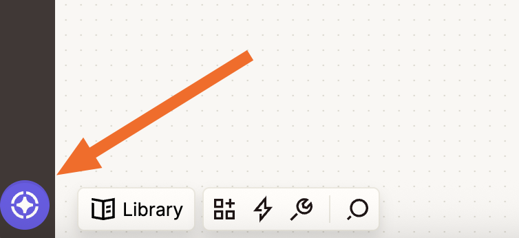 A zoomed-in screenshot of the Zapier editor with an arrow pointing to a purple icon in the bottom-left for Copilot