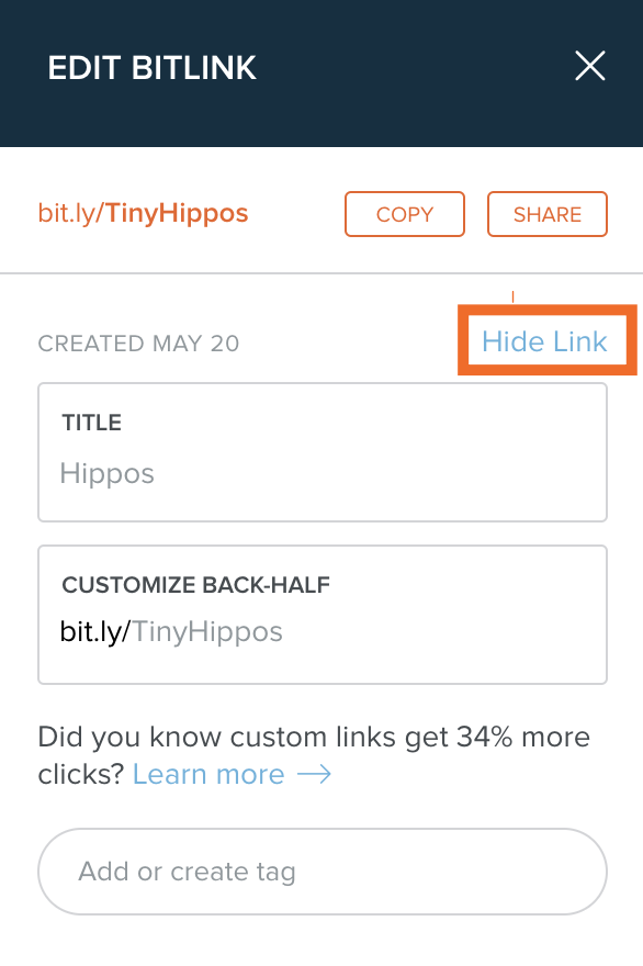 Hide a link in Bitly 