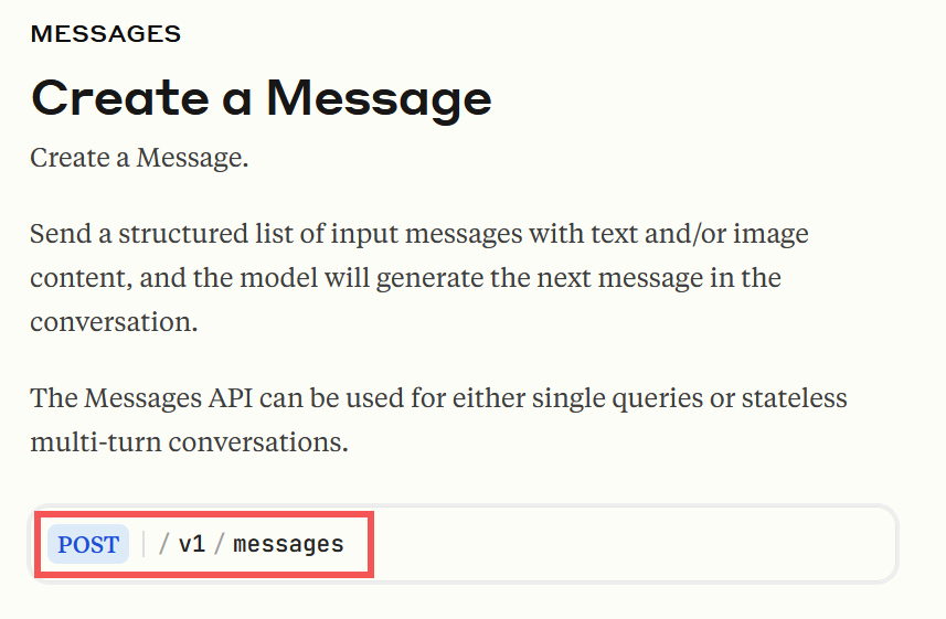 The Create a Message documentation from Anthropic API