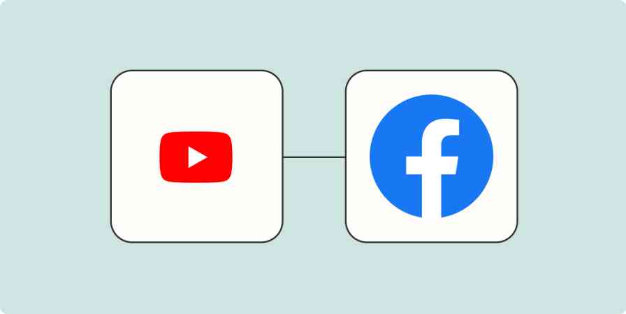 A hero image of the YouTube app logo connected to the Facebook Pages app logo on a light blue background.