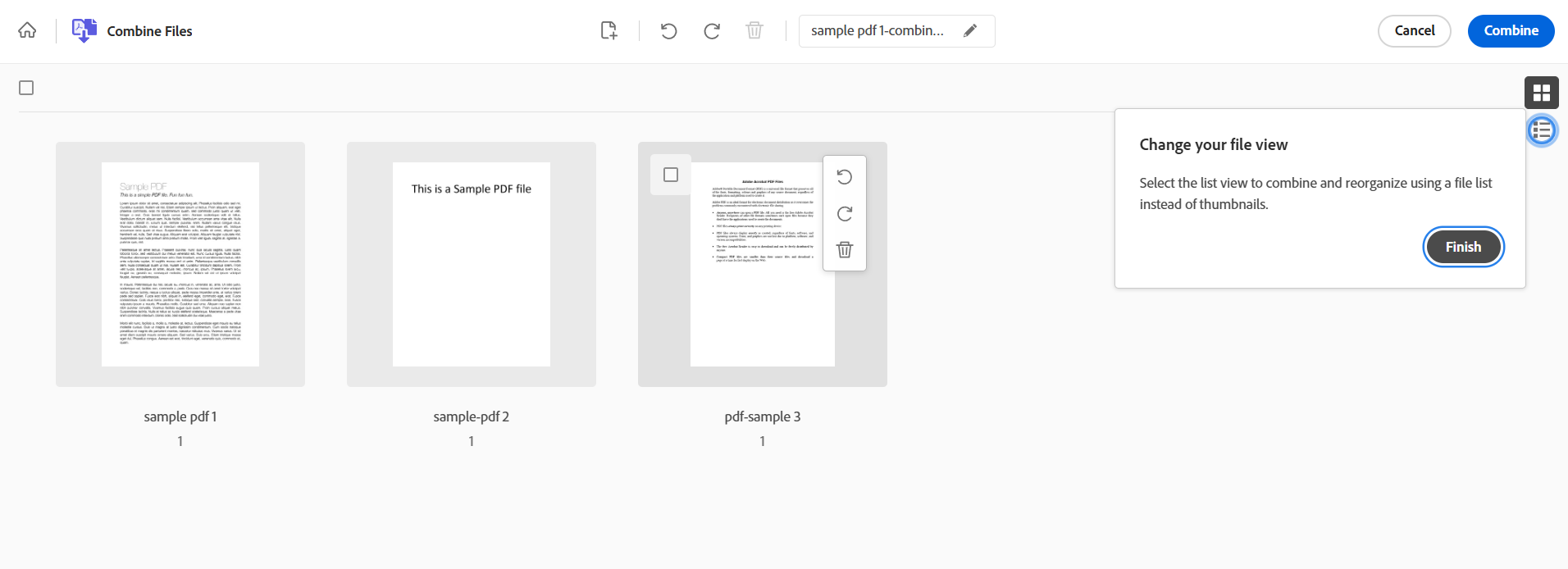 Dragging files into the right order in Adobe Acrobat
