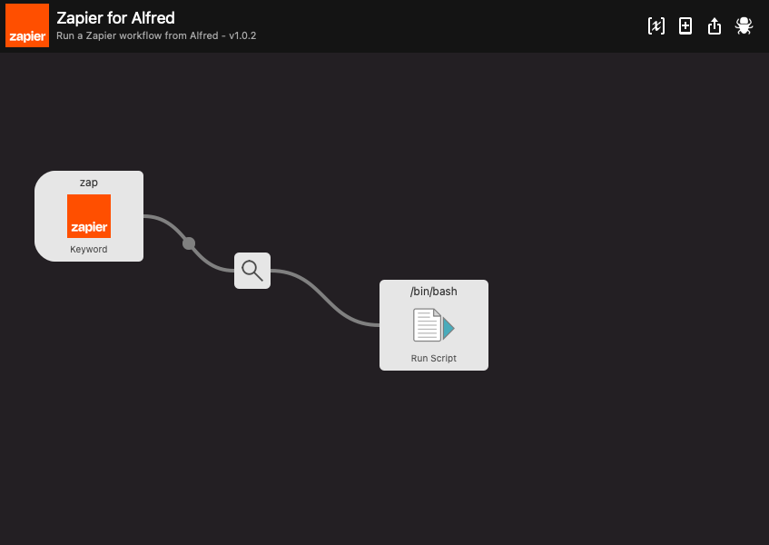 Alfred's workflow editor will show you all the steps in a given workflow, visualized like a flow chart. 