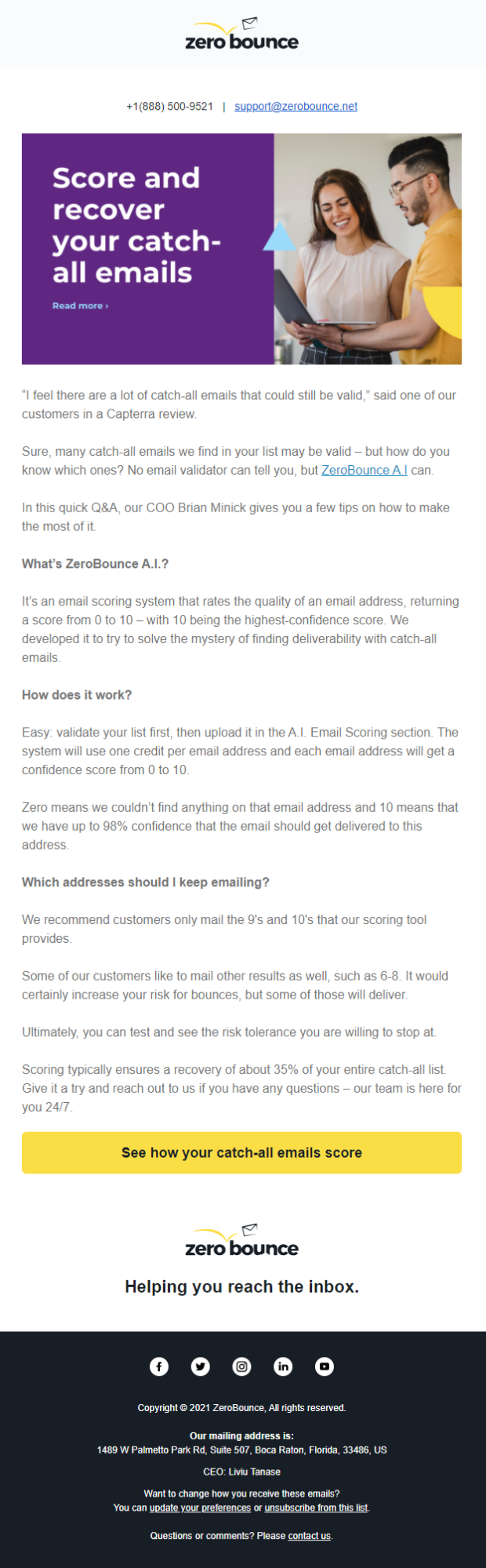 An example of an email newsletter from ZeroBounce