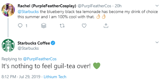 Screenshot of someone praising Starbucks
