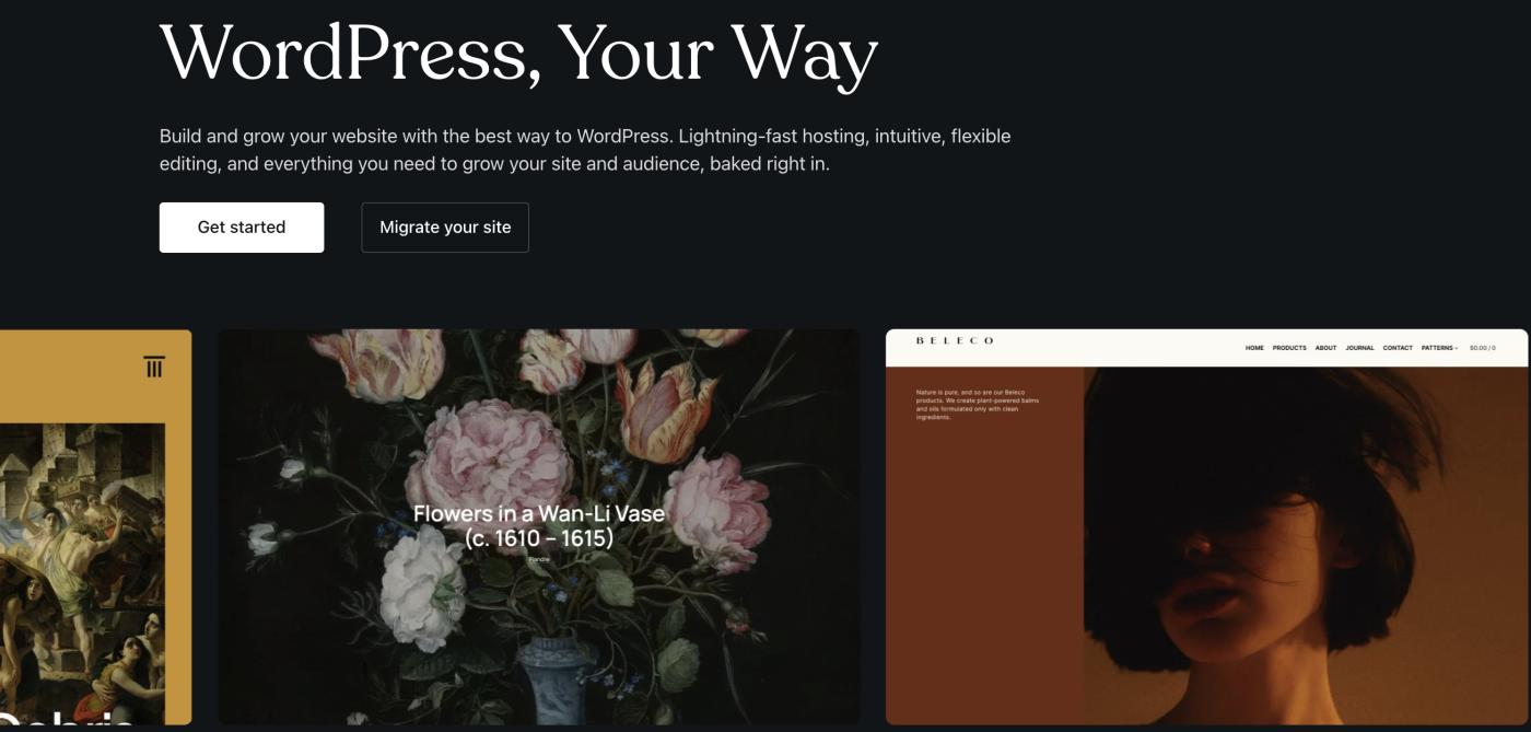 WordPress Home Page with the words "WordPress, Your Way" written in large white text