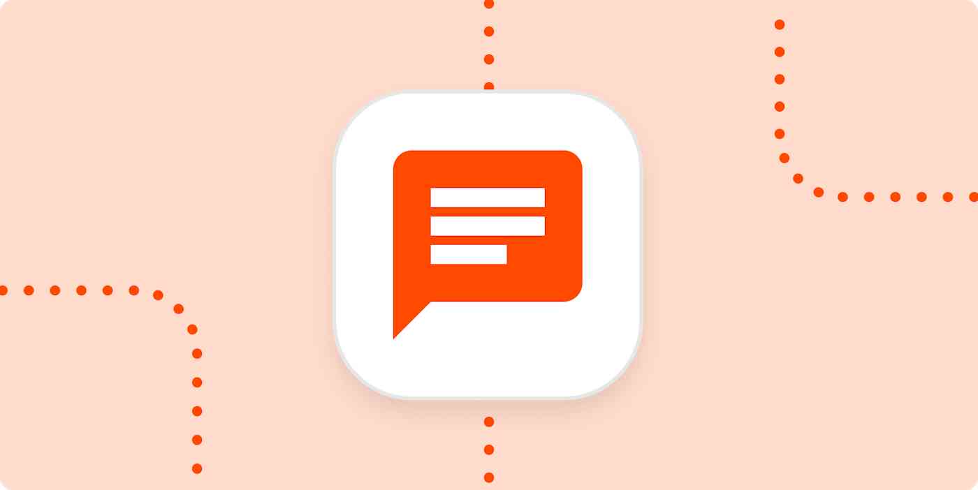 An icon representing a chat message in a white square on a pale orange background