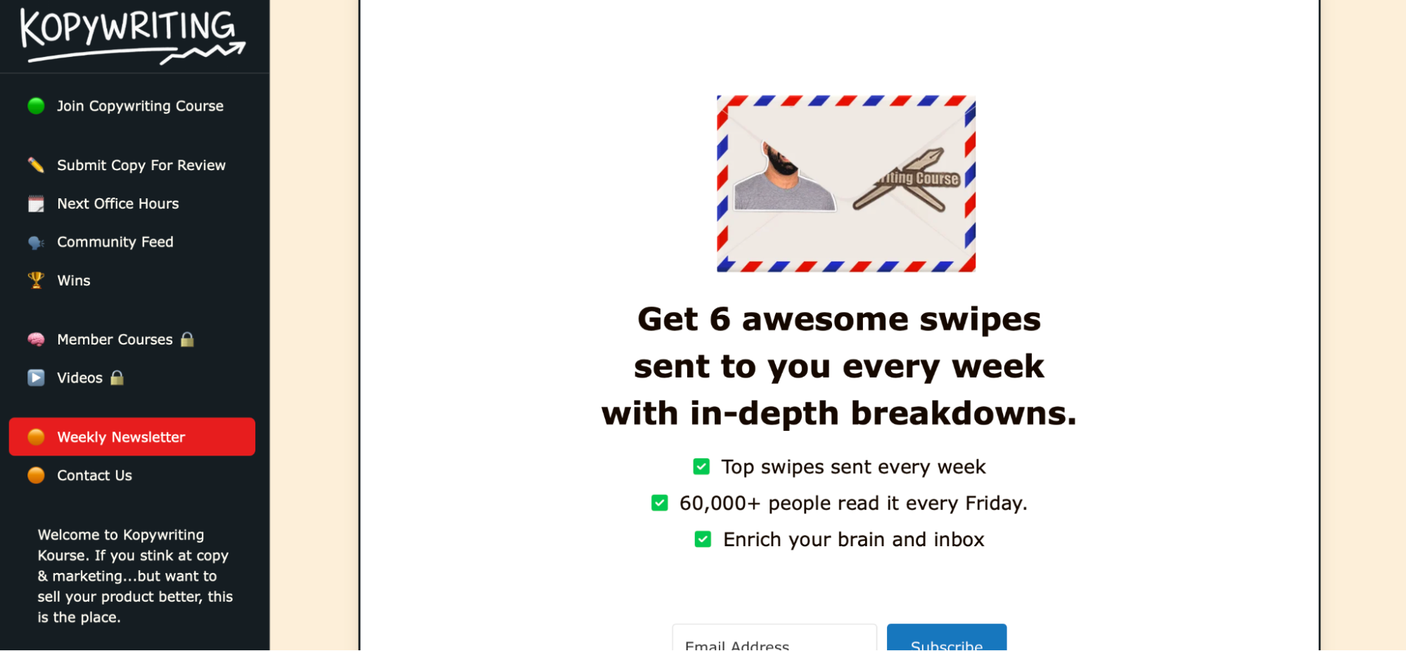 Copywriting Course, our pick for the best marketing newsletter for creative copywritersÂ