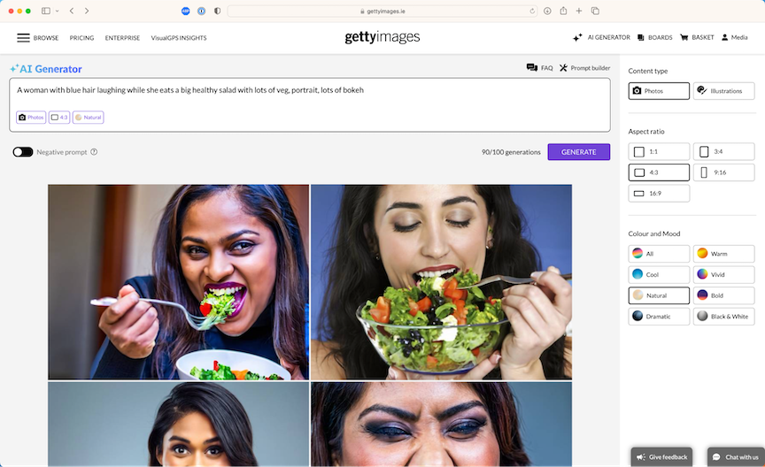 Getty Images AI Generator output of a woman eating salad