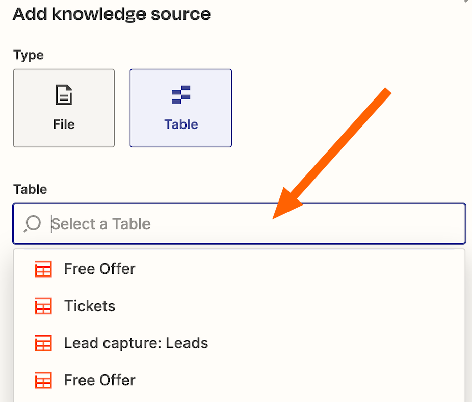 Screenshot of tables