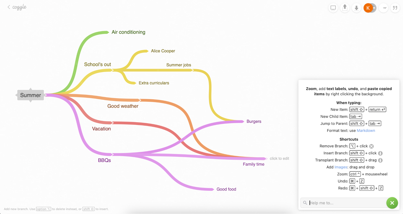 Coggle, our pick for the best brainstorming tool for mind mapping.