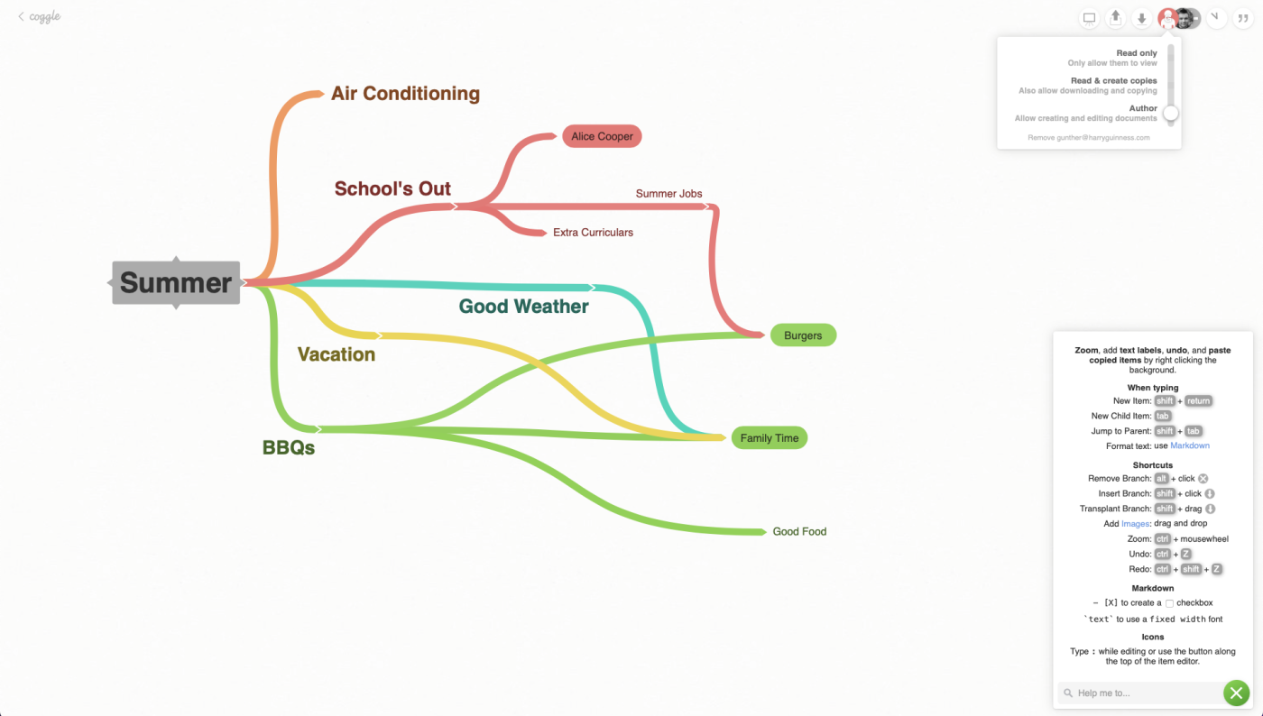 Coggle, our pick for the best mind mapping app for beginners and occasional use