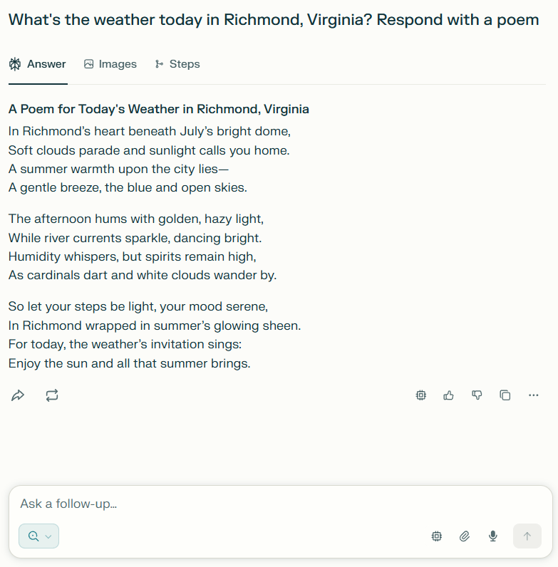 Perplexity answering a question with a poem