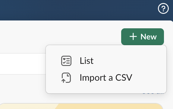 Click "+New" and choose "List"