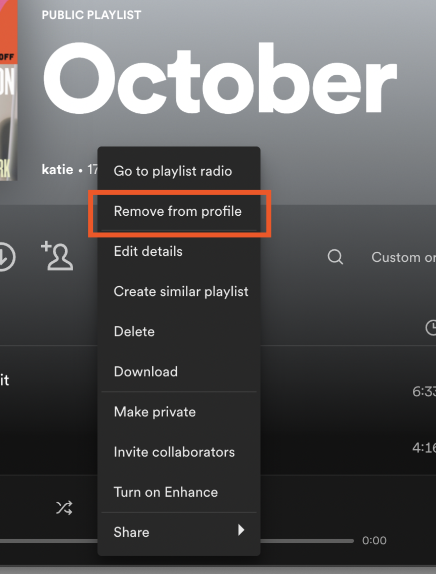 Remove playlist from profile on Spotify