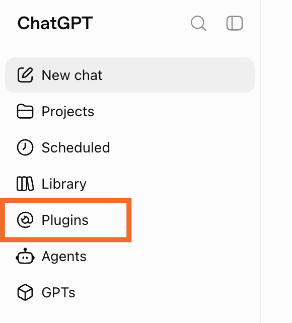 The Plugins option in the ChatGPT sidebar