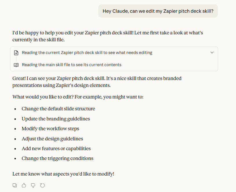 Prompting Claude to edit a Skill