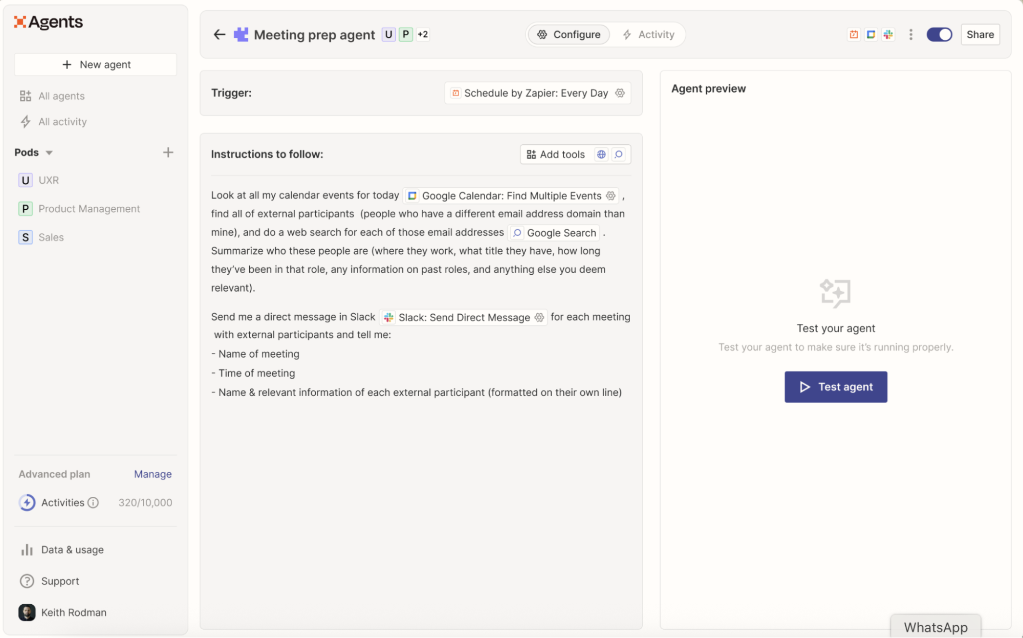 Building an agent in Zapier Agents