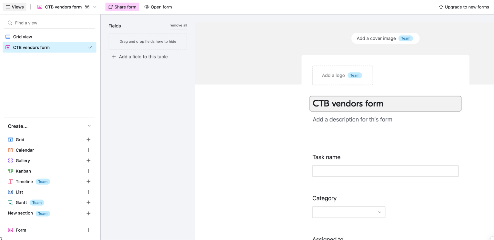 Airtable form using the form view. 