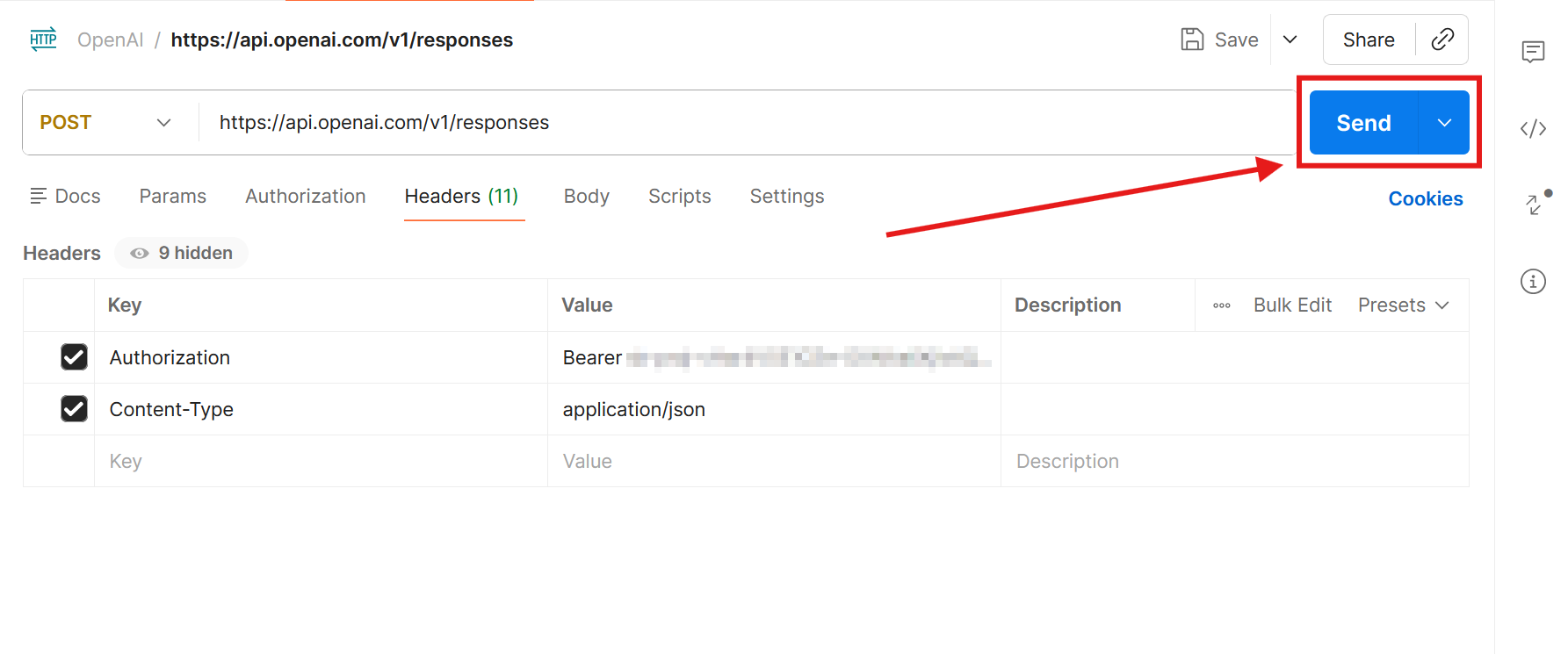 The Send button in Postman