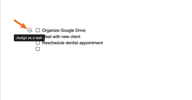 Screenshot of the "assign as a task" button in Google Docs