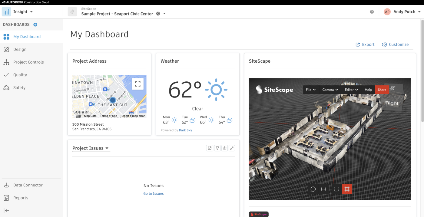 Screenshot of the Autodesk dashboard