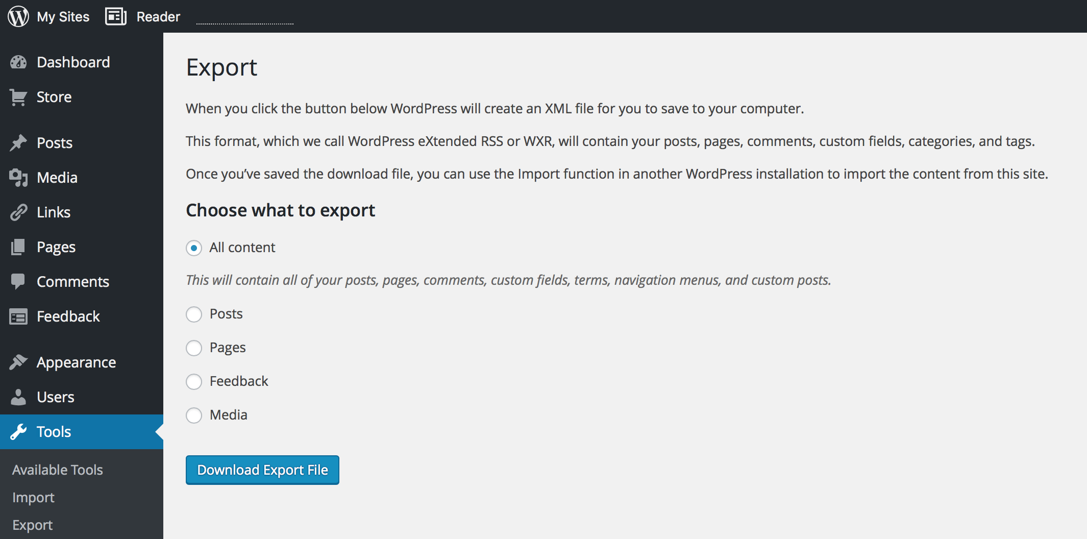 WordPress Export