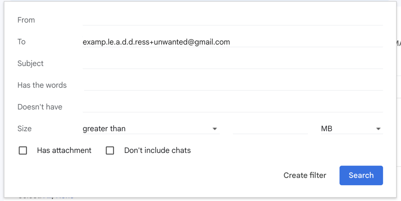 Filtering by email address in Gmail