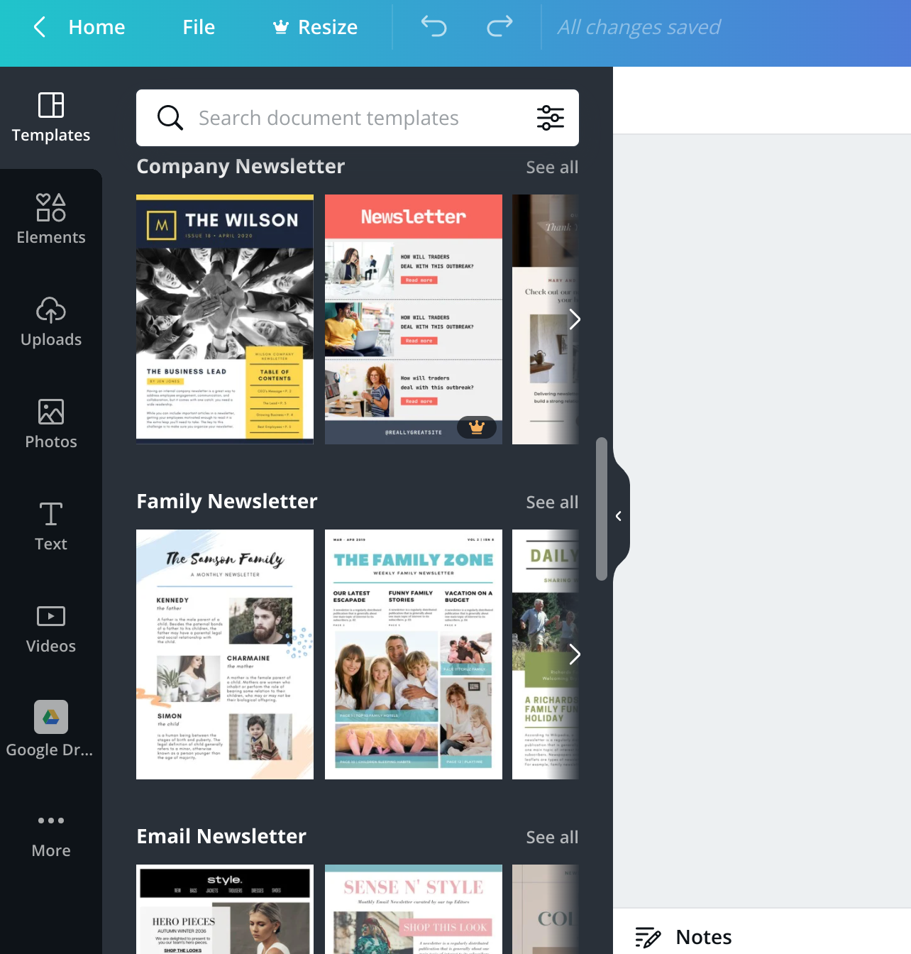A screenshot of the email templates in Canva