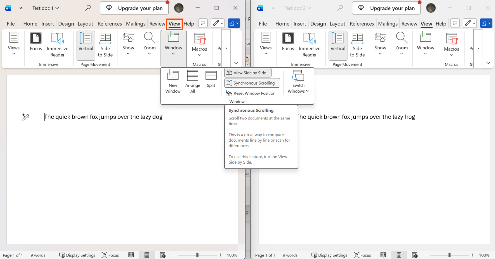 Example of how to compare two Word documents side by side.